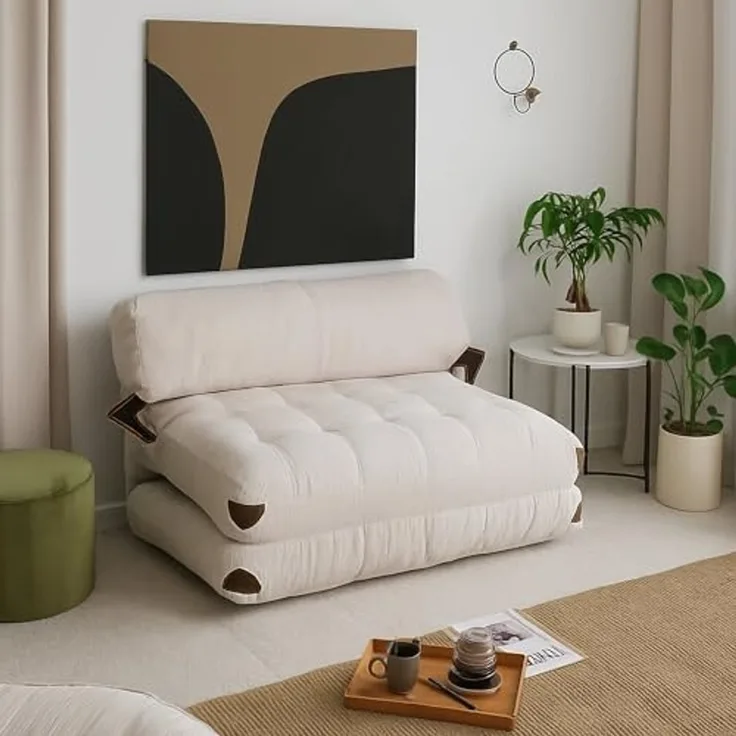 Dmora - 2-Sitzer SchlafsofaDysnomia, Verwandelbares Sofa, Lineare Stoffstruktur, Schlafsessel mit Stauraum, 120x75 h79 cm, Weiß