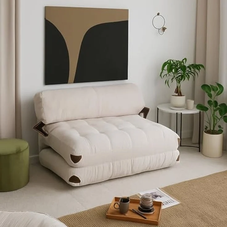 Dmora - 2-Sitzer SchlafsofaDysnomia, Verwandelbares Sofa, Lineare Stoffstruktur, Schlafsessel mit Stauraum, 120x75 h79 cm, Weiß – Bild 1