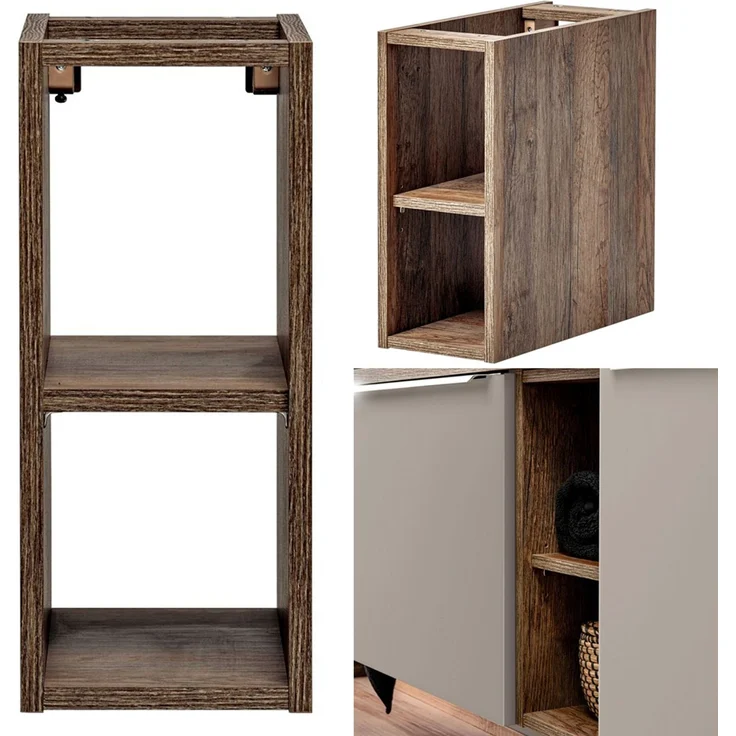 Waschtischunterschrank 80cm mit Regal & Keramikbecken PUEBLA-56-TAUPE in taupe mit Vintage Oak, B/H/T ca.: 80,4/62,5/46 cm – Bild 6