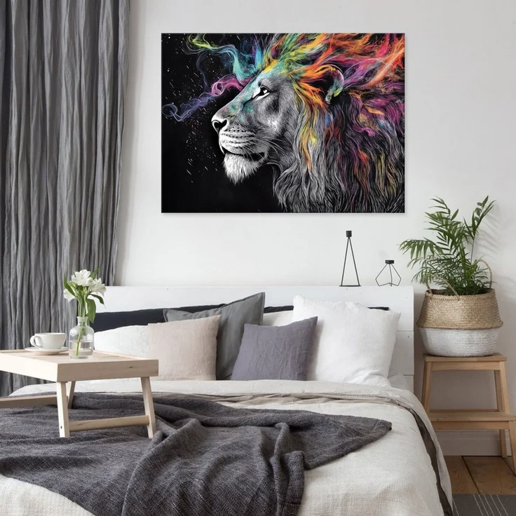 Wallarena Leinwandbild Löwe Tiere Abstrakt Schwarz Schlafzimmer, Wohnzimmer 60x40 cm, Löwe, 60x40 cm – Bild 2