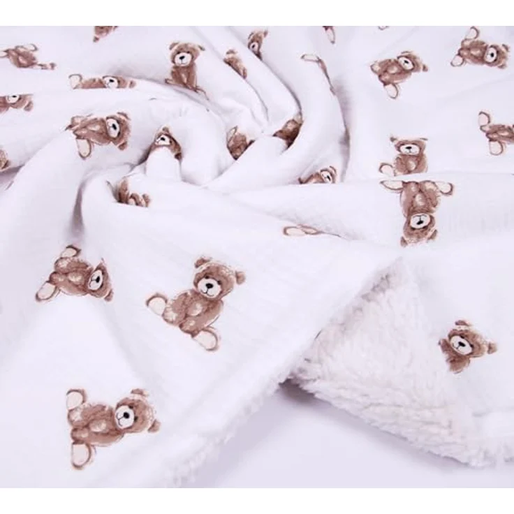 BabyLux Kinderbettdecke Musselin & Teddy Kuscheldecke 100x75 cm – Zweiseitig für Kinderwagen, TD6 - Bärchen – Bild 5