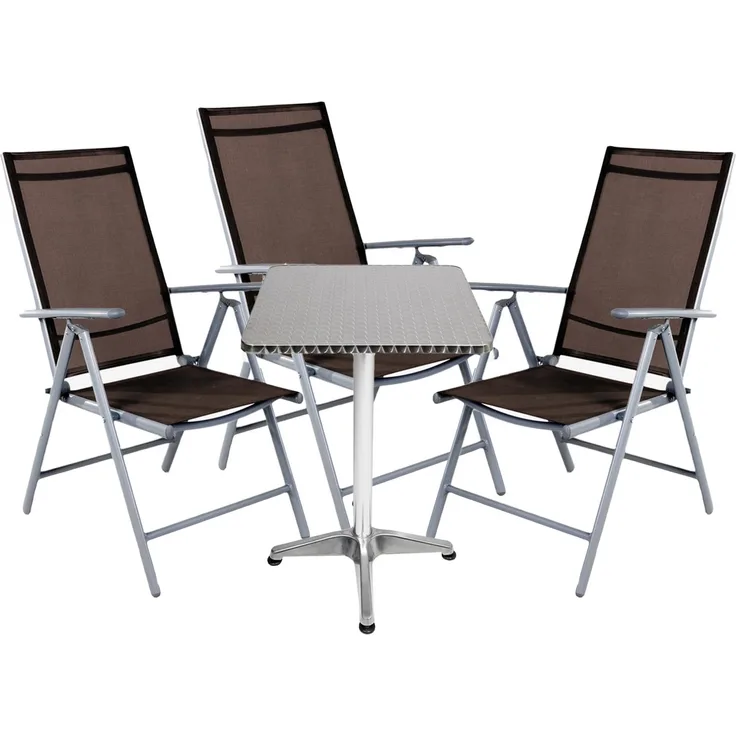 Bistrogarnitur 4-teilig Aluminium - Textilen / Schokobraun