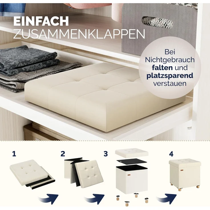 CASARIA® Sitzhocker mit Stauraum, Samt, beige – Bild 7