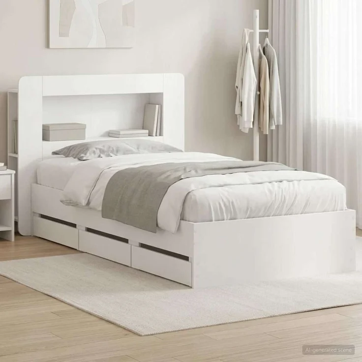 vidaXL Bettgestell mit Stauraum und Kopfteil Weiß 80 x 200 cm 3434003 – Bild 1