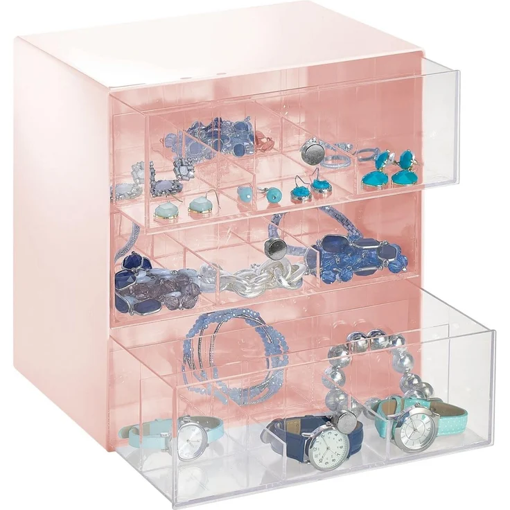 mDesign Kosmetik Organizer 3 Schubladen 27 Fächer Aufbewahrungsbox Hellrosa – Bild 6