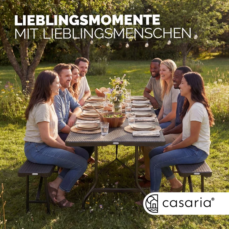Casaria 'Malmö' Bierzeltgarnitur, 3-teilig, klappbar, Polyrattan schwarz, 180 x 75 x 73 cm – Bild 9