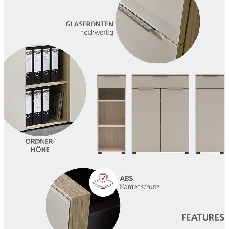 Büroregal SANTORIN 40 cm Riva Eiche & Glas Cashmere 110 cm Hoch – Bild 5
