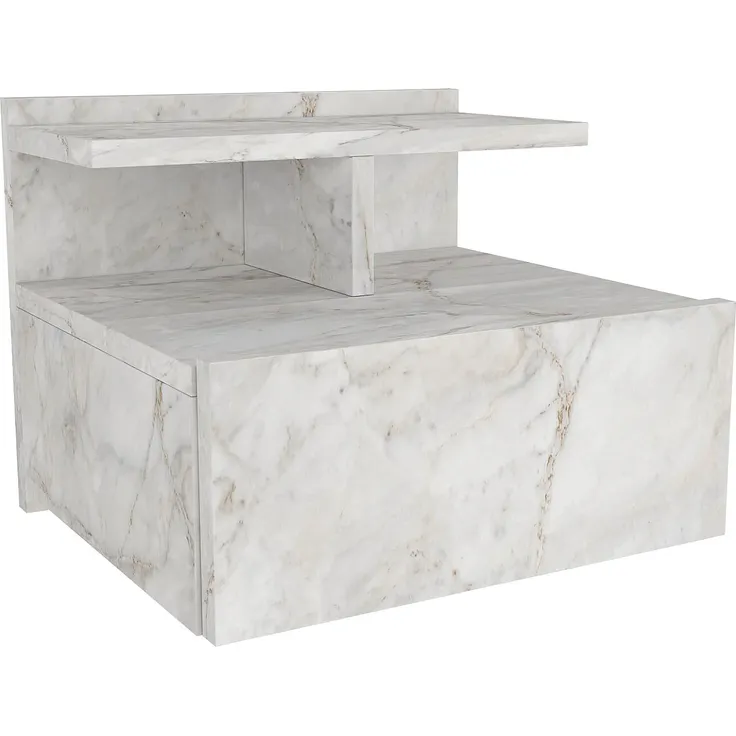 Vente-unique - 2er-Set Nachttische hängend - 1 Schublade - Marmor-Optik weiß - AZELNO