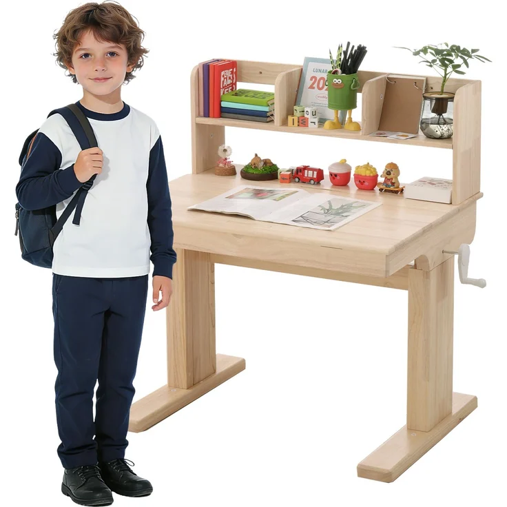 TavilaEcon Kindertisch Höhenverstellbarer Massivholz-Multifunktionsschreibtisch für Kinder natur 89–110,5 × 60 × 92 cm (H × T × B) – Bild 3