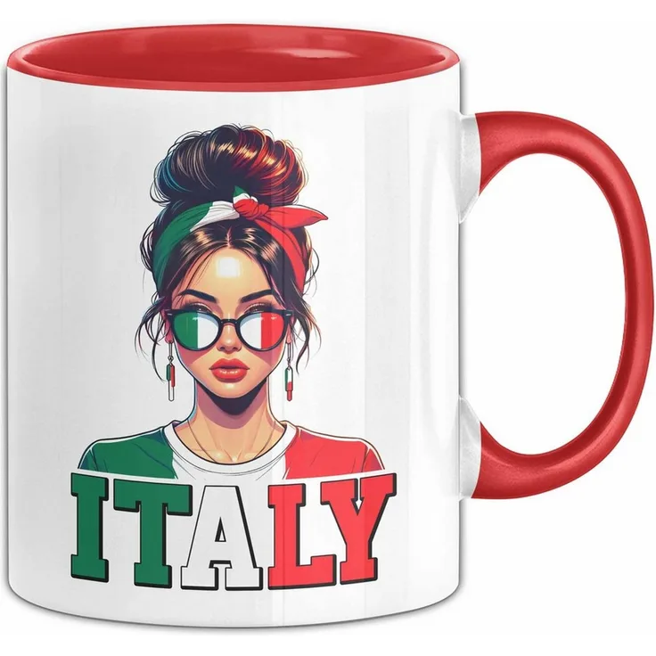 Trendation Tasse Italien Flagge Tasse Geschenk Italienerin Geschenkidee Fußball 2025 Fr, Keramik