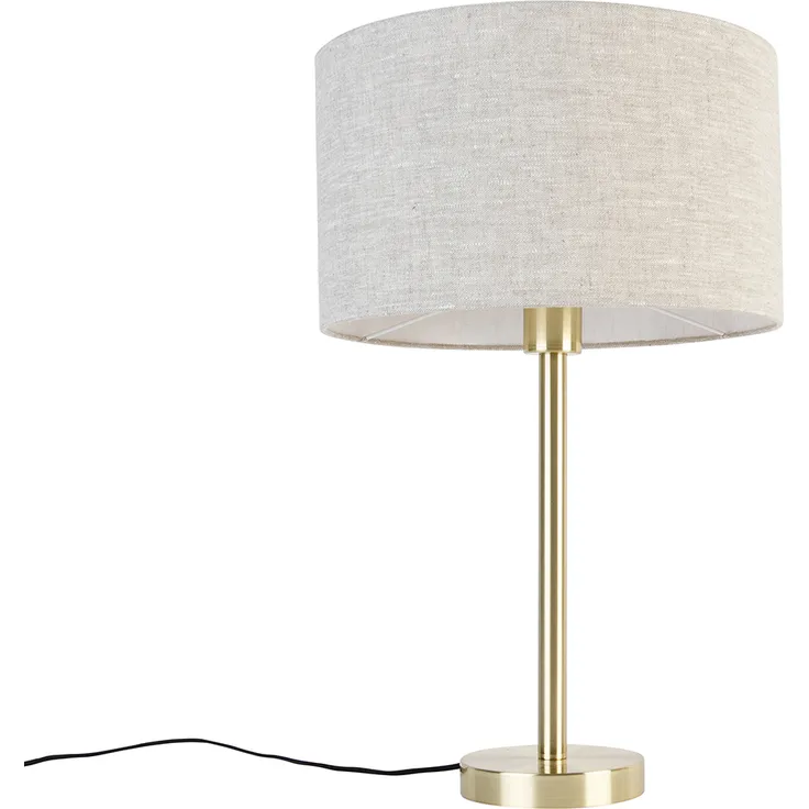 QAZQA Simplo Klassische Tischlampe, Messing mit hellgrauem Schirm, 35 cm, dimmbar, E27, geeignet für Wohnzimmer und Schlafzimmer