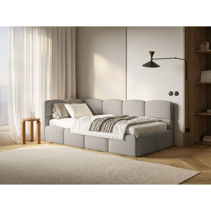 Selsey 'Cloudy' Jugendbett links, Matratze & Rausfallschutz, Bouclé Greige, 90x200 cm – Bild 8