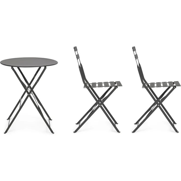 Garten-Set Austin Metall, klassisch klappbar, anthrazit, 2 Stühle und Tisch für draußen – Bild 9