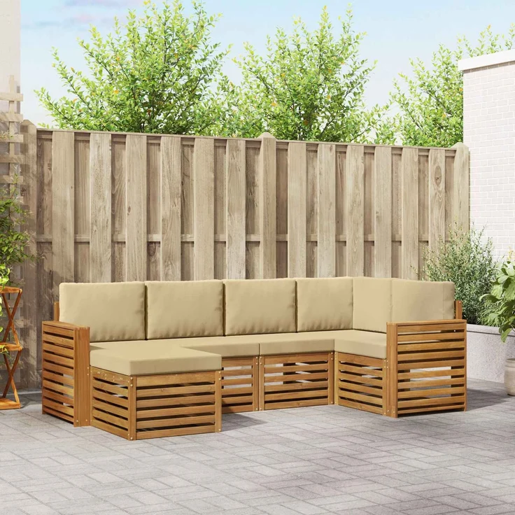 vidaXL Outdoor-Sofagarnitur 6 stk. 5-Sitzer Natur und Beige 3375098 – Bild 1