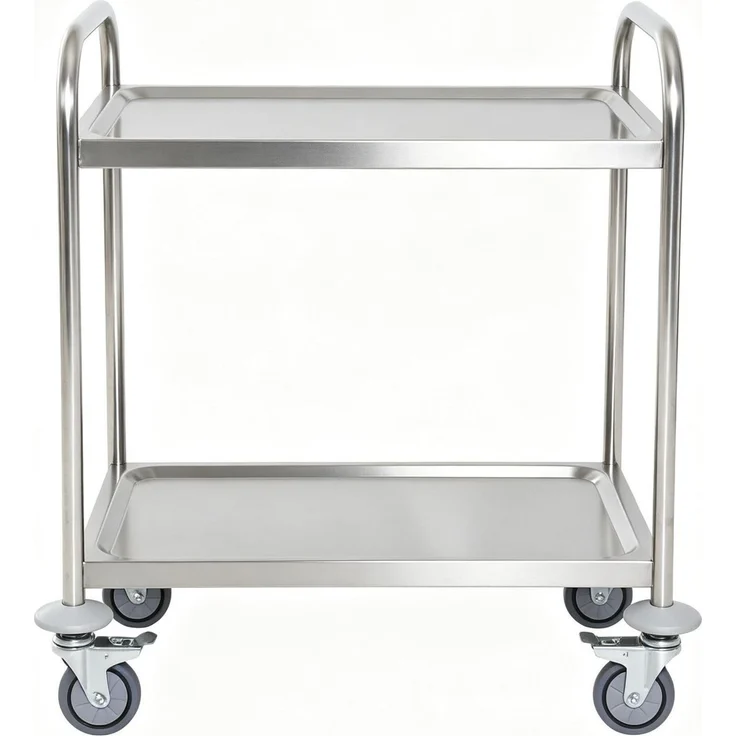 Küchenwagen 80 x 45 x 82 cm aus verchromtem Edelstahl mit 2 Ablagen und Rollen – Bild 3