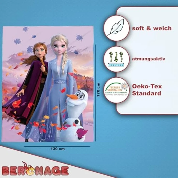 BERONAGE Tagesdecke Frozen Die Eiskönigin Decke Dreamteam 130x170 cm Kuscheldecke, passend zur Bettwäsche, ideal für Sofa, Couch, Bett, Auto, Camping – Bild 2
