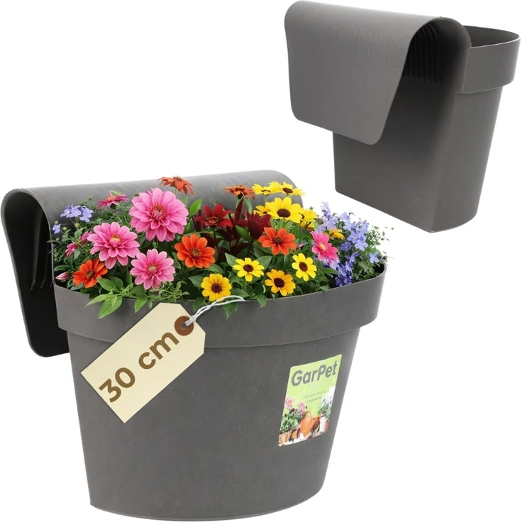 GarPet Balkonkasten Geländertopf Balkon Wasserspeicher Blumen Topf Zaun Geländer Anthrazit – Bild 1