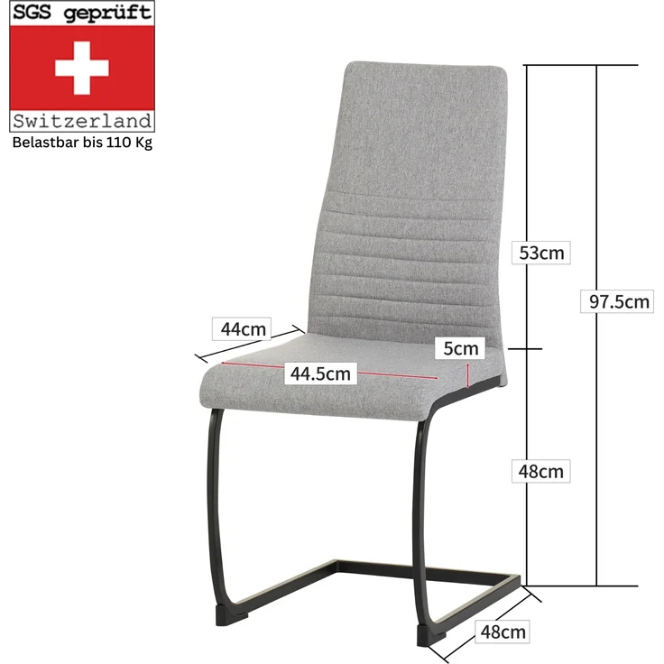 ALBATROS Freischwinger Stuhl TURANO 4er Set, Grau - Esszimmerstuhl Schwingstuhl mit Modernem Design, Stoff-Bezug, Dicke Polsterung - Küchenstuhl, Polster-Stuhl Esszimmer, Esstisch Stuhl – Bild 3
