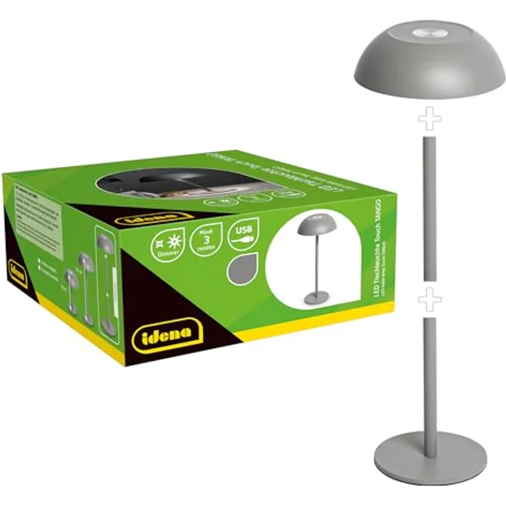 Idena Tango Touch, LED Tischlampe grau, wiederaufladbar, kabellos, höhenverstellbar, mit dreifachem Farbmodus und stufenlosem Dimmer – Bild 3