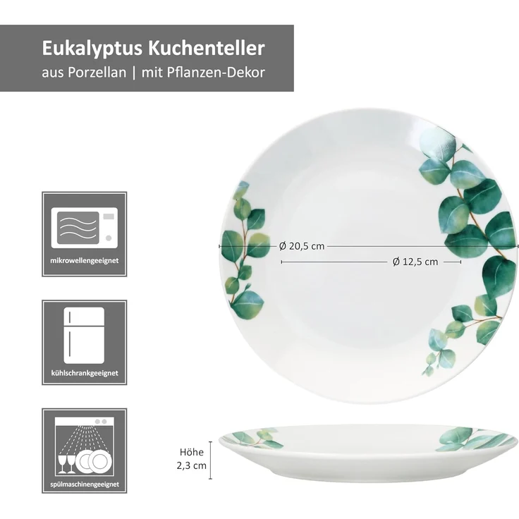 6x Eukalyptus Kuchenteller Ø20,5cm weiß Porzellan 6 Personen – Bild 5