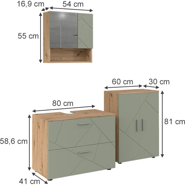 Badmöbel-Set Irma Salbeigrün 3-teilig Vicco – Bild 2