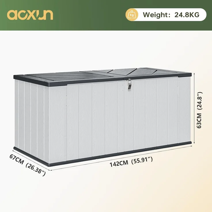 Aoxun Gartenbox aus Harz 600L,Auflagenbox Wasserdicht Außenmaße:142 x 67 x 63 cm,Wetterfest,Abschließbar,Weiß – Bild 2