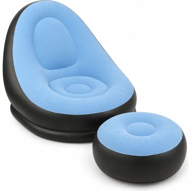 Aufblasbares Loungesofa mit rundem Hocker, Blau, 116 x 98 x 83 cm, Hocker 62x31 cm