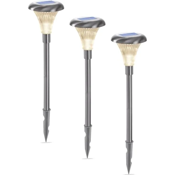 Esotec LED Gartendeko Gartenstecker Solar Capri, 3er Set, Duo Color, Edelstahl, H=34cm, Akku, winterfest, IP44