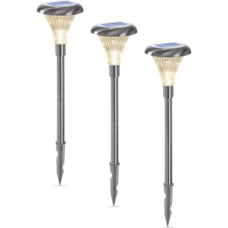 Esotec LED Gartendeko Gartenstecker Solar Capri, 3er Set, Duo Color, Edelstahl, H=34cm, Akku, winterfest, IP44 – Bild 1