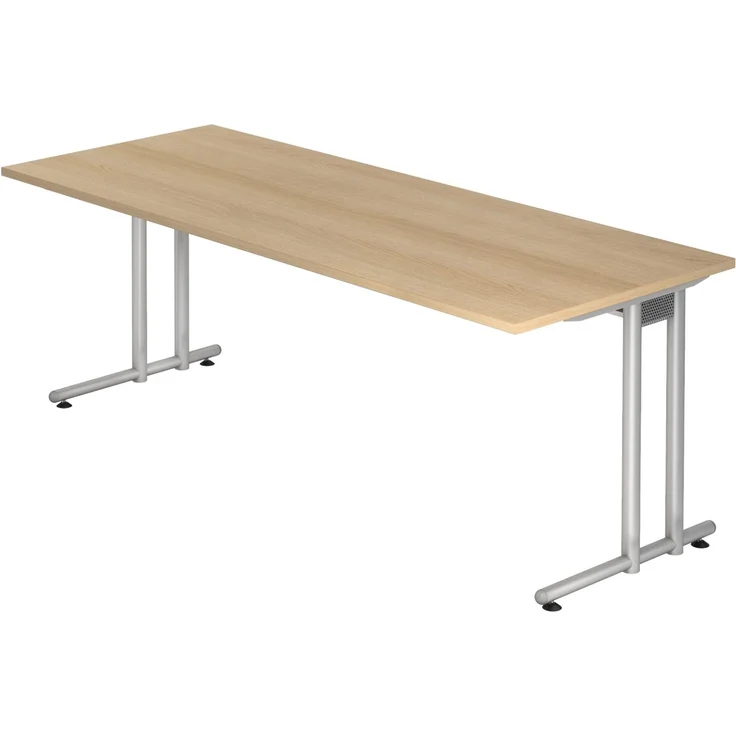 bümö Schreibtisch groß, N-Serie 200x80 cm, Tischplatte aus Holz in Eiche, Gestell aus Metall in Silber - PC Tisch, großer Computertisch für's Büro, Office Bürotisch, NS-20-E-S – Bild 1