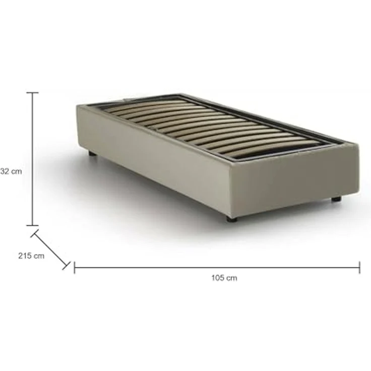Talamo Italia - Einzelbett Laura, Bettkasten mit Stoffbezug, 100 % Made in Italy, Öffnung vorne, geeignet für Matratzen 90x200 cm, Beige – Bild 2