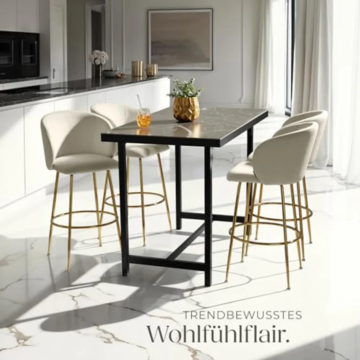 tectake Barstuhl Luana, Creme, Gold, gepolstert, ergonomisches Design, 51x106 cm, Esszimmer, Barhocker – Bild 2