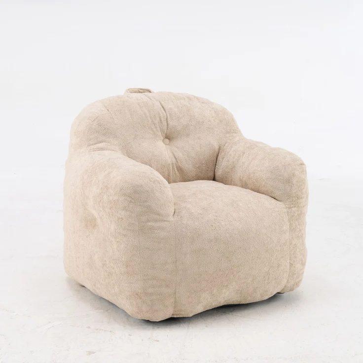 Sitzsack-Sessel mit Kunstfellbezug, Armlehnen und Schaumstoffflocken, weicher Lesesitz ohne Montage für Wohn- und Schlafzimmer, Beige – Bild 13