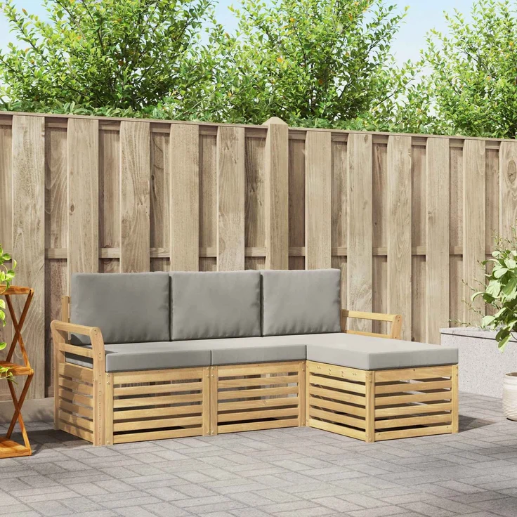 vidaXL Outdoor-Sofagarnitur 4 stk. 4-Sitzer Weiß und Hellgrau 3391636 – Bild 1