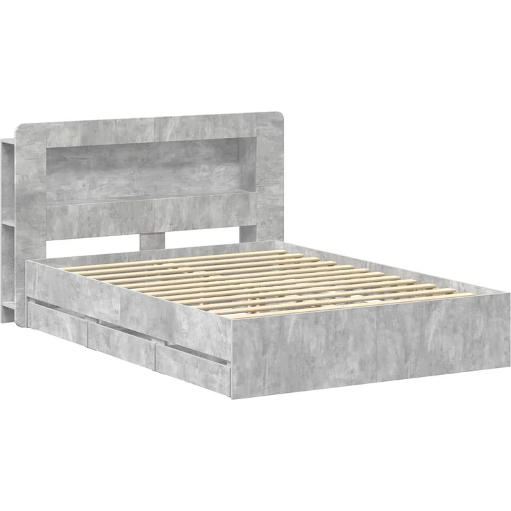 vidaXL Bettgestell mit Stauraum und Kopfteil Betongrau 150 x 200 cm 3434053 – Bild 3