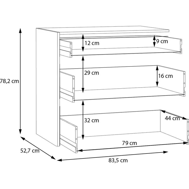 Forte SCHACH & MATT 2 Schubladenblock mit 3 Schubladen, Innenkommode für Kleiderschrank, Holzwerkstoff, Grau Textilnachbildung, 83,5 cm breit x 78,2 cm hoch x 52,7 cm tief – Bild 6