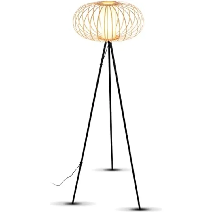 BRILONER – Stehlampe für das Wohnzimmer, Leselampe, Wohnzimmer, Wohnzimmerlampe, Stehlampe Holz, Boho, Schlafzimmer Deko, Stehleuchte, E27 Fassung, Schwarz-Holz