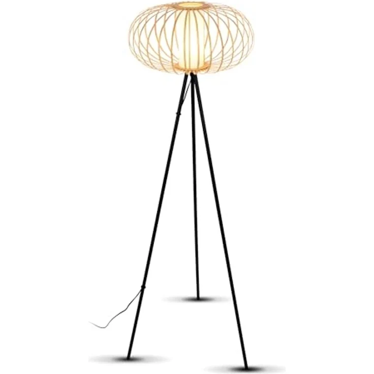 BRILONER – Stehlampe für das Wohnzimmer, Leselampe, Wohnzimmer, Wohnzimmerlampe, Stehlampe Holz, Boho, Schlafzimmer Deko, Stehleuchte, E27 Fassung, Schwarz-Holz – Bild 1