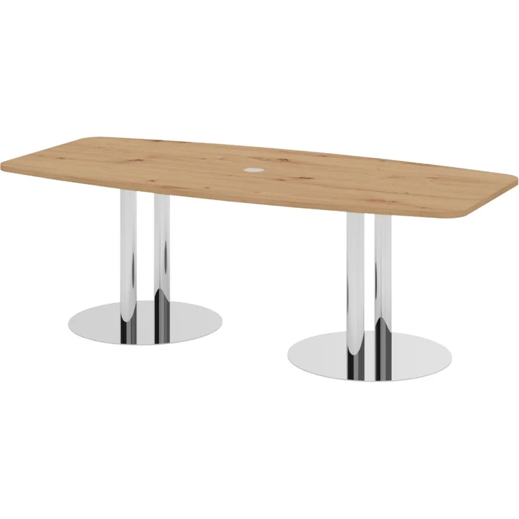 bümö Konferenztisch oval 220x103 cm großer Besprechungstisch in Asteiche, Besprechungstisch mit Chromsäulen, Meetingtisch für 8 Personen, XXL-Tisch für Besprechungsraum & Meeting, KT22S-R-C – Bild 1