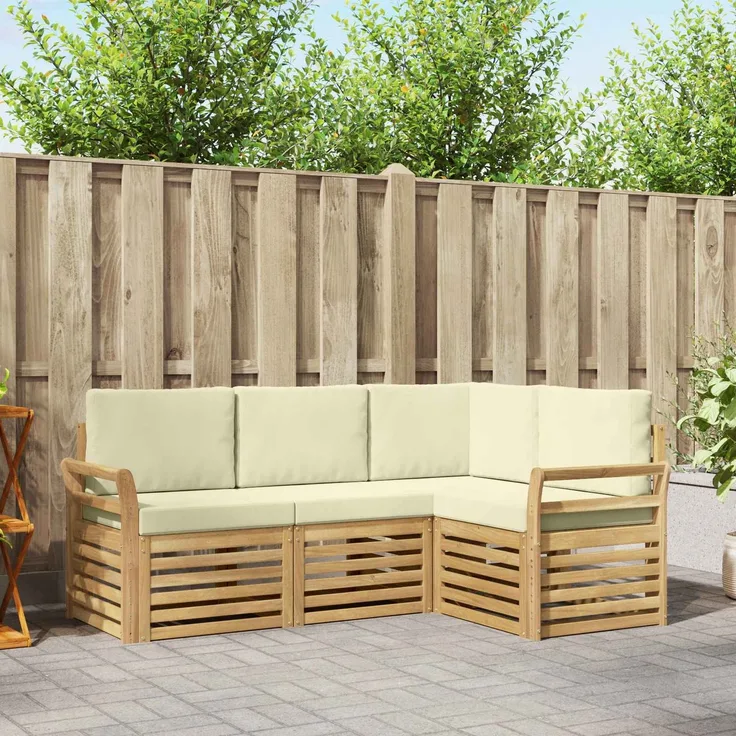 vidaXL Outdoor-Sofagarnitur 4 Stk. Weiß und Creme Polyester 3391755