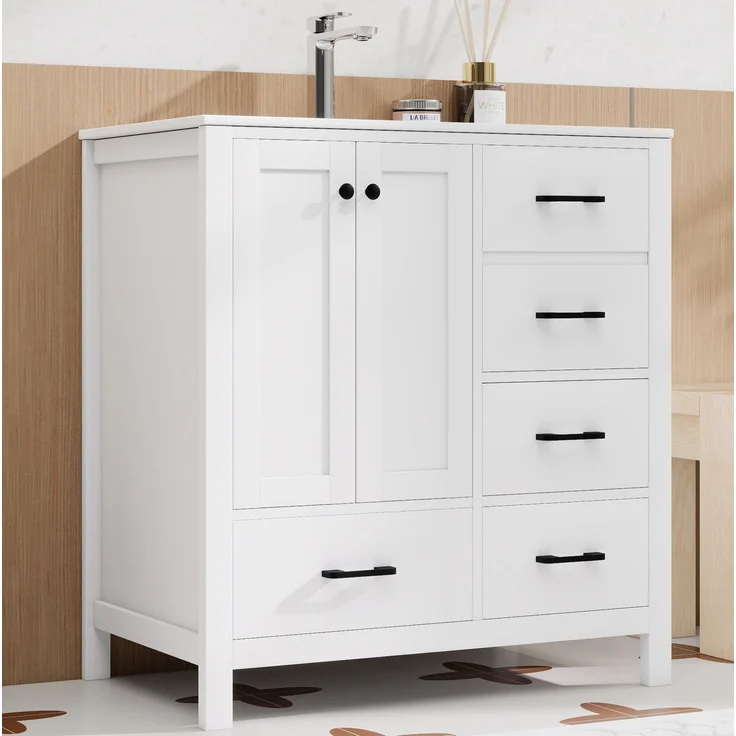 Badmöbel mit Waschbecken 76 x 46 x 82 cm – freistehend, mit 4 Schubladen und verstellbaren Einlegeböden – Bild 1