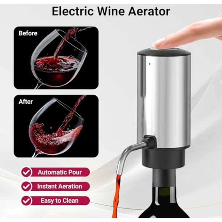 Todeco Elektrischer Weinflaschenöffner Set, 4-in-1 Weinöffner Set mit Wiederaufladbarer Korkenzieher, Automatischer Weinbelüfter, Folienschneider und Vakuum Weinstopfen, Geschenkset für Weinliebhaber – Bild 5