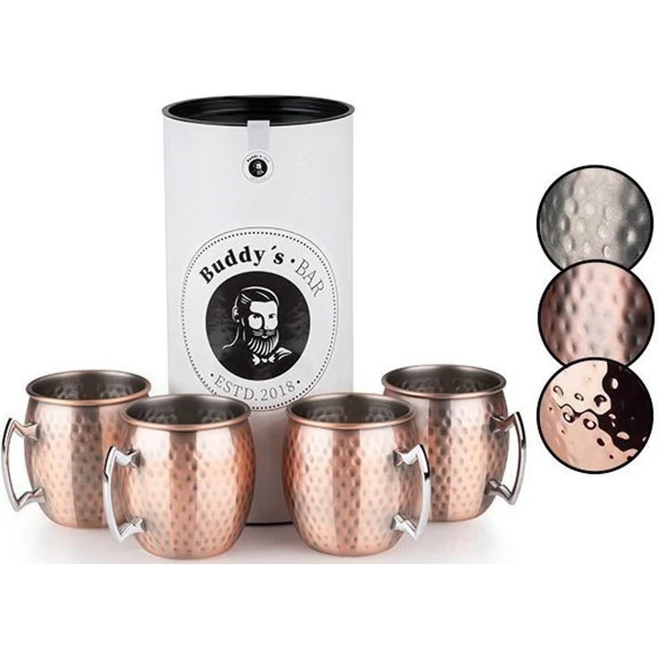 Buddy's Becher Buddy´s Bar, 4-tlg, Edelstahl, Moscow Mule Becher, 500 ml, hochwert. Edelstahl, Hammerschlag-Effekt – Bild 2