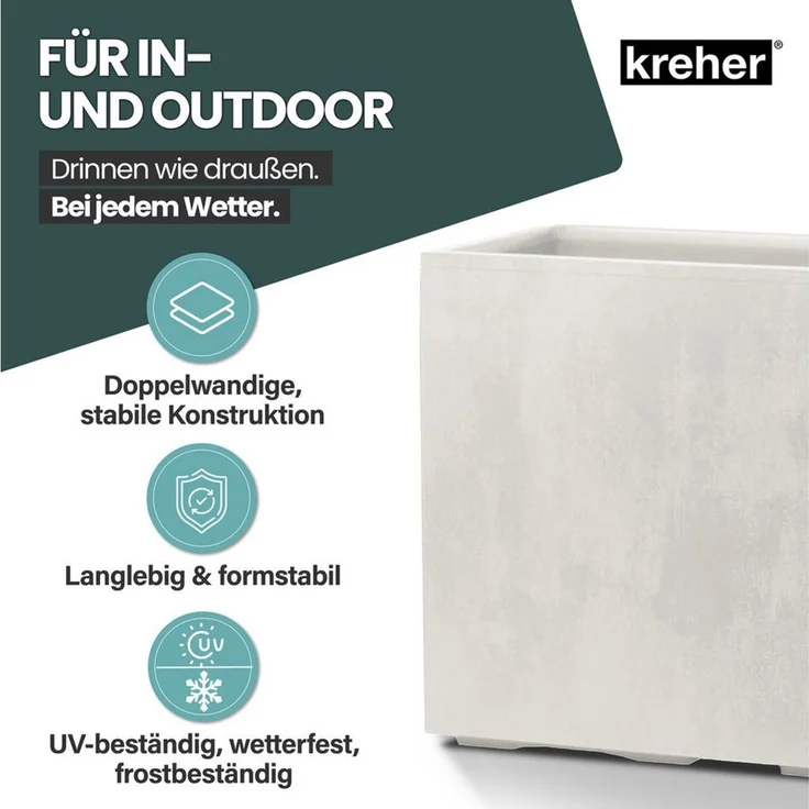 Kreher XL Pflanzkasten Millennium in verschiedenen Formaten und Farben. Tolle Naturstein Optik in Braun, Beige, Anthrazit oder Grau! Aus robustem Kunststoff! (XL Raumteiler (rechteckig) in Creme Weiß) – Bild 3