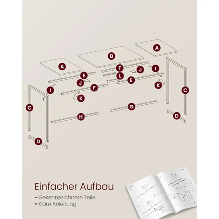 VASAGLE Tisch, Computertisch, Bürotisch, 160 x 60 x 76 cm, für Arbeitszimmer, Schlafzimmer, Wohnzimmer, vintagebraun-tintenschwarz – Bild 7
