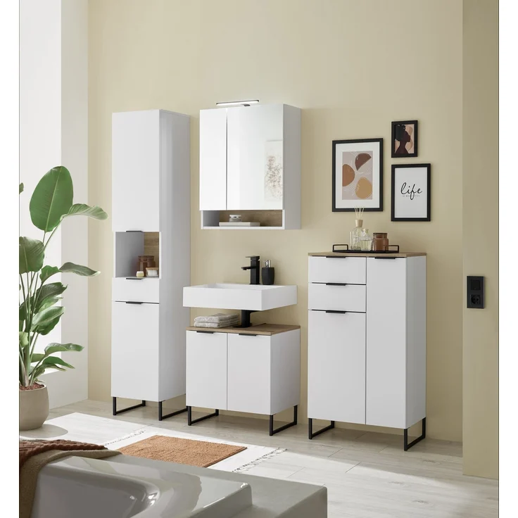 Badezimmer-Set >Denver< (4-tlg.) in weiß matt / Evoke Eiche Dekor - 200x195x35 (BxHxT) – Bild 1