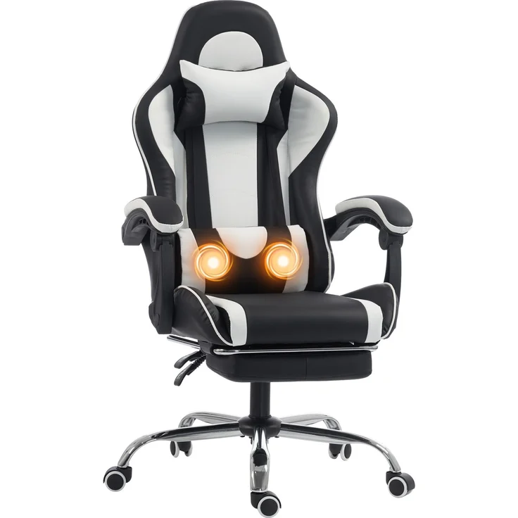 Ergonomischer Massage-Gaming-Stuhl mit verstellbarem Lendenkissen, 67.0×60.0×131.0cm, Weiß, MELAYR – Bild 2