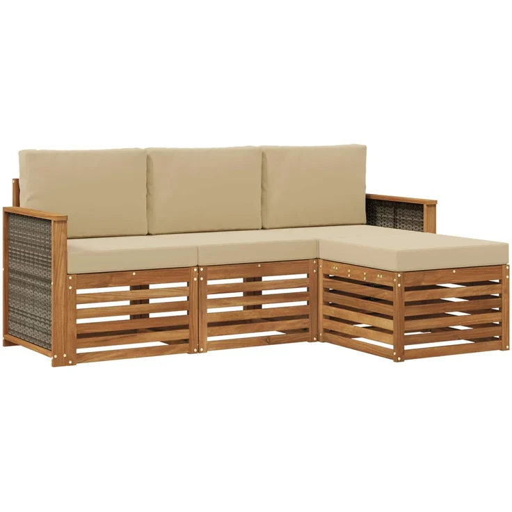 vidaXL Outdoor-Sofagarnitur 4 stk. 4-Sitzer Natur und Beige 3384199 – Bild 2