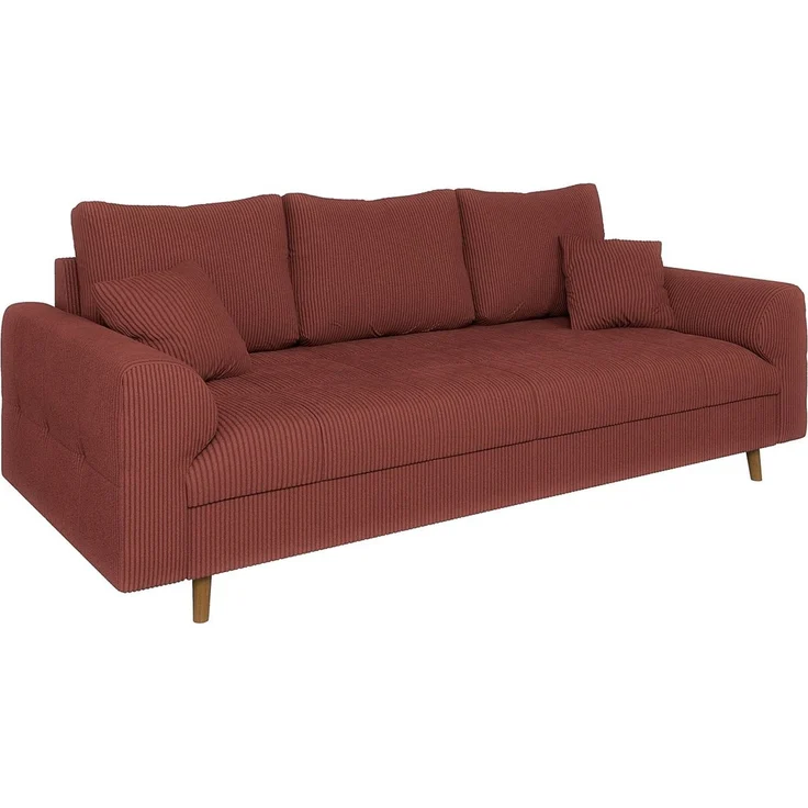 S-Style Möbel 3-Sitzer Sofa Zara mit Holzfüßen im skandinavischen Stil aus Cord-Stoff, mit Wellenfederung