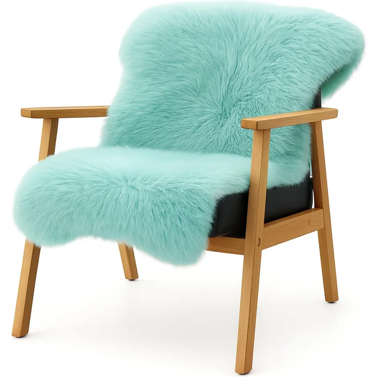KARAT Lammfell echt - Duck Egg Flauschige Stuhlkissen Schaffell Deko Teppich für Wohzimmer & Kinderzimmer, Sitzauflage, Dekofell, mit Lederrücken 90x60 cm (Audrey)